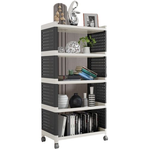 Mobile Plastic Shelving Unit 5 tier Black &amp Grey  490x290x970mm | Stalwart DA-PP5