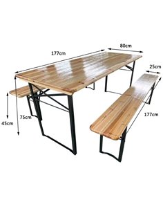 Three Piece Foldable Beer Table and Bench Set, Wooden Outdoor Garden Furniture 1800mm | Stalwart DA-BT18080