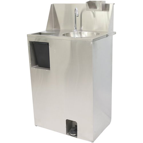 Foot Operated Mobile Wash Basin with Backsplash Paper Towel Dispenser & Castors Stainless Steel