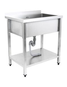 Commercial Pot Wash Sink Stainless steel 1 bowl Splashback Bottom shelf 1200x700x900mm Square legs