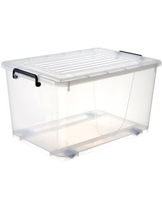 Pack of 8 Plastic Storage Box with Wheels &amp Lid &amp Clips 50 litre 560x390x310mm Polypropylene | DA-S1050