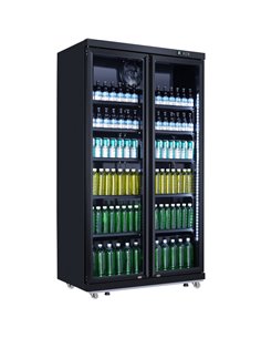 Commercial Bottle cooler Upright 773 litres Fan cooling Twin hinged doors Black Canopy light | Stalwart DA-LG805ABLACK