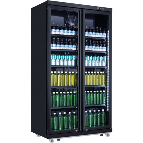 Commercial Bottle cooler Upright 773 litres Fan cooling Twin hinged doors Black Canopy light | Stalwart DA-LG805ABLACK