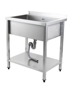 Commercial Pot Wash Sink Stainless steel 1 bowl Splashback Bottom shelf 800x600x900mm Square legs | Stalwart DA-PSA8060U