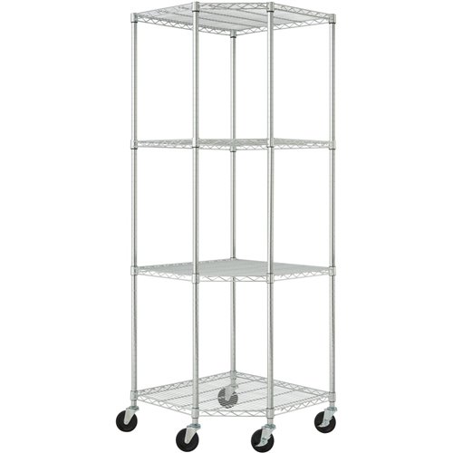 Commercial 4 Tier Pentagon Shelving Unit Chrome Wire with Wheels 1000kg 680x680x1880mm | Stalwart DA-CJA1363