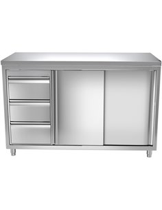 Commercial Worktop Floor Cupboard 3 drawers Left 2 sliding doors Stainless steel Width 1600x700x850mm | Stalwart DA-VTC167L3