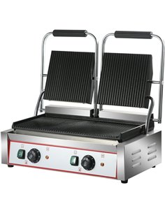 Heavy Duty Twin Panini Contact grill Ribbed 3.6kW Dual Zone | Stalwart DA-HEG813