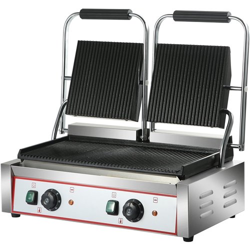 Heavy Duty Twin Panini Contact grill Ribbed 3.6kW Dual Zone | Stalwart DA-HEG813