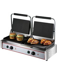 Heavy Duty Twin XL Panini Contact grill Ribbed 4.4kW Dual Zone | Stalwart DA-HEG813E