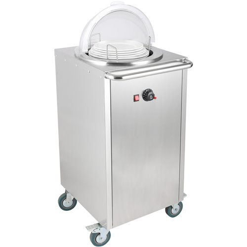 Heated Plate dispenser trolley Stainless steel 12''/300mm 50 plates with Rolltop Cover | Stalwart DA-TDDS1C