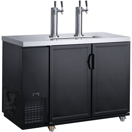 Direct Draw Beer Dispenser - Twin Door Keg Cooler with Double Beer Taps Black | Stalwart DA-DKB60M2