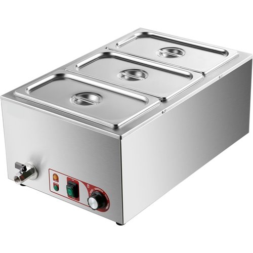 Commercial Bain Marie with Drain Tap 3xGN1/3 Including 3 containers with lid | Stalwart DA-HB3