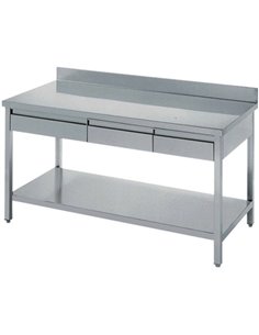 Professional Work table 3 drawers Stainless steel Bottom shelf Upstand 1600x600x900mm | Stalwart DA-THATS166A3D