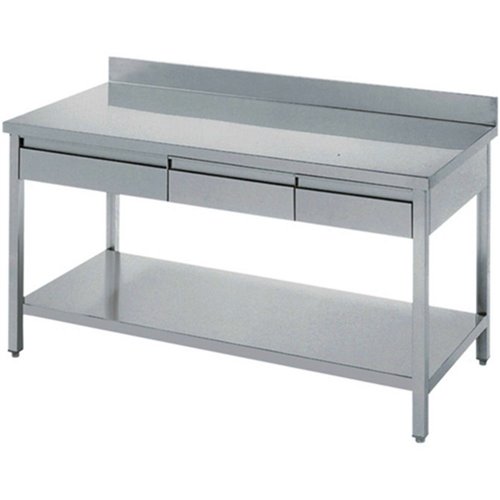 Professional Work table 3 drawers Stainless steel Bottom shelf Upstand 1600x600x900mm | Stalwart DA-THATS166A3D