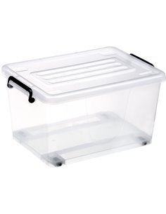 Pack of 12 Plastic Storage Box with Wheels &amp Lid &amp Clips 27 litre 465x337x258mm Polypropylene | Stalwart DA-S1027