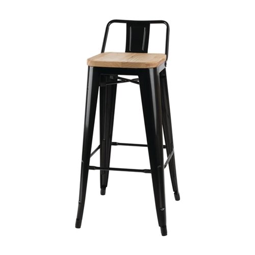 High Bar Stool Steel Black with Pine Wood Seat and Backrest Indoors | Stalwart DA-HYX504DF