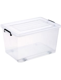 Pack of 4 Plastic Storage Box with Wheels &amp Lid &amp Clips 70 litre 630x433x355mm Polypropylene | Stalwart DA-S1070SETOF4