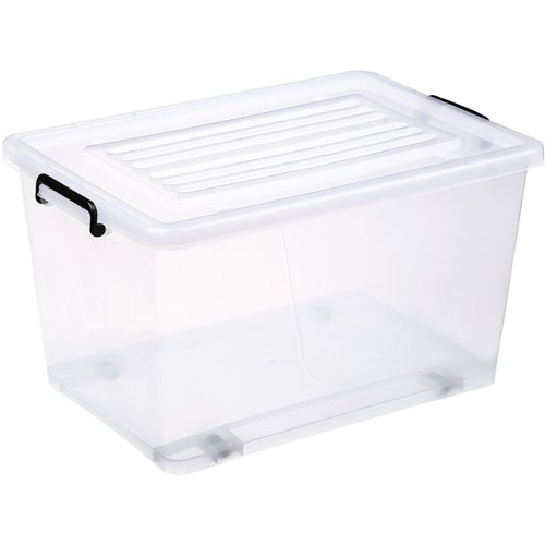 Pack of 4 Plastic Storage Box with Wheels &amp Lid &amp Clips 70 litre 630x433x355mm Polypropylene | Stalwart DA-S1070SETOF4