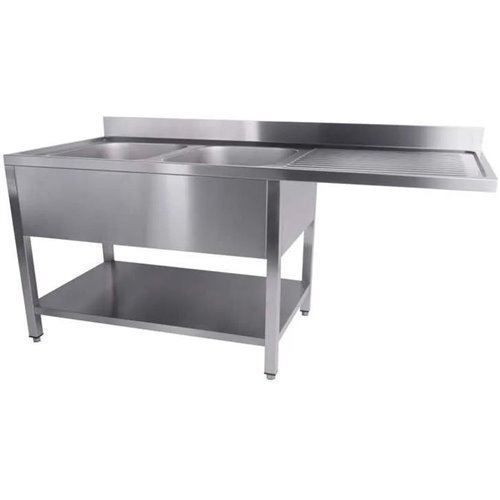 Commercial Sink for dishwashers 2 bowls Left Bottom shelf Splashback 1600mm Depth 700mm | Stalwart DA-THSTR167SBL2