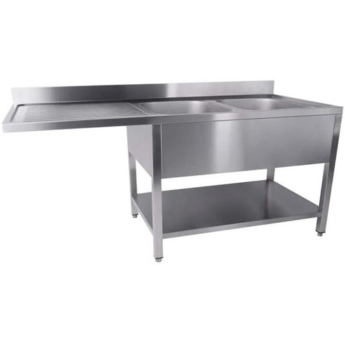 Commercial Sink for dishwashers 2 bowls Right Bottom shelf Splashback 1600mm Depth 700mm | Stalwart DA-THSTR167SBR2