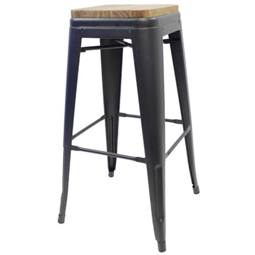 High Bar stool with Wooden Seat Dark Grey Indoors | Stalwart DA-WW166DG