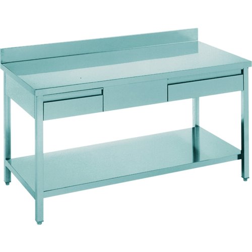 Professional Work table 2 drawers Stainless steel Bottom shelf Upstand 1400x600x900mm | Stalwart DA-THATS146A2D