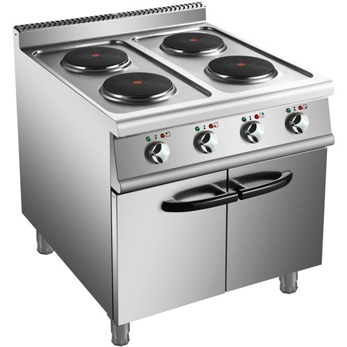 Commercial Electric Cooker 4 Burners with Cabinet Base 10.4kW 900mm Depth | Stalwart DA-HRQ912