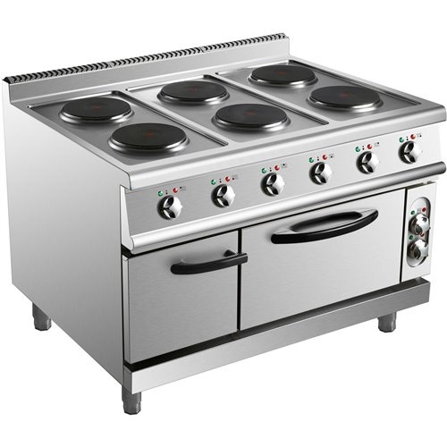 Commercial Electric Cooker 6 Burners with Electric Oven 15.6kW+4.8kW 900mm Depth | Stalwart DA-HRQ962A