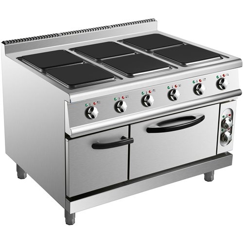 Commercial Electric Cooker 6 Square Burners with Electric Oven 24kW+4.8kW 900mm Depth | Stalwart DA-HSQ962B