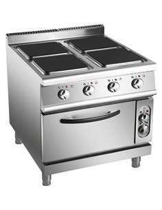 Commercial Electric Cooker 4 Square Burners with Electric Oven 16kW+4.8kW 900mm Depth | Stalwart DA-HSQ912B