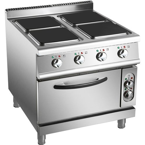 Commercial Electric Cooker 4 Square Burners with Electric Oven 16kW+4.8kW 900mm Depth | Stalwart DA-HSQ912B