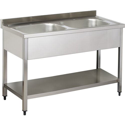 Commercial Sink Stainless steel 2 bowls Bottom shelf Splashback 1400mm Depth 600mm | Stalwart DA-THSTR146BM2