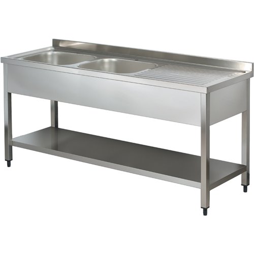 Commercial Sink Stainless steel 2 bowls Left Bottom shelf Splashback 1800mm Depth 700mm | Stalwart DA-THSTR187BL2