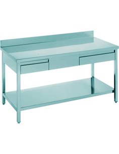 Professional Work table 2 drawers Stainless steel Bottom shelf Upstand 1800x700x900mm | Stalwart DA-THATS187A2D