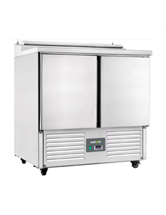 221036 - 2 Door Refrigerated Salad Prep Counter with Stainless Steel Lid and Worktop - 215L (PS200)