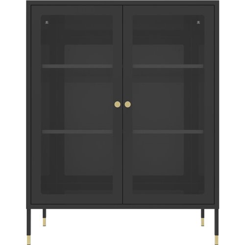 Metal Storage Cabinet 2 Glass doors &amp 2 Shelves 800x400x1015mm Black | Stalwart DA-HMA10