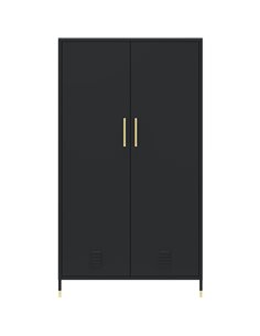 Metal Wardrobe Cabinet 2 Doors 1 Hanging Rail &amp 1 Shelf 800x500x1440mm Black | Stalwart DA-HMA18