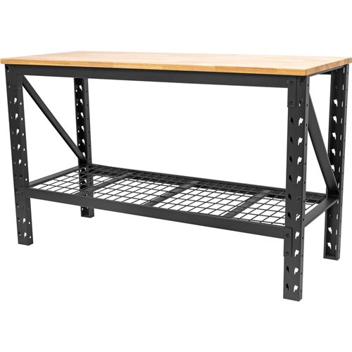 Professional Heavy Duty Steel Workbench with Rubberwood Worktop 800kg Width 1520mm with Undershelf | Stalwart DA-WB6024