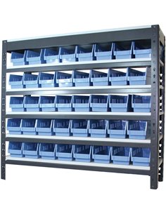 Commercial Heavy Duty Boltless Shelving Unit 6 Shelves 35 bins Melamine Shelves 900x300x915mm | Stalwart DA-SY30906