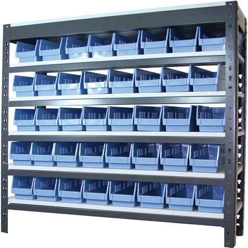 Commercial Heavy Duty Boltless Shelving Unit 6 Shelves 35 bins Melamine Shelves 900x300x915mm | Stalwart DA-SY30906