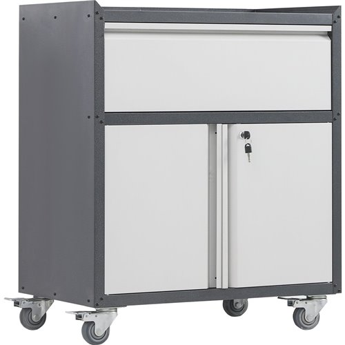 Commercial Storage Cabinet with wheels 2 Door 1 Drawer Grey Steel 770x460x900mm | Stalwart DA-DL2