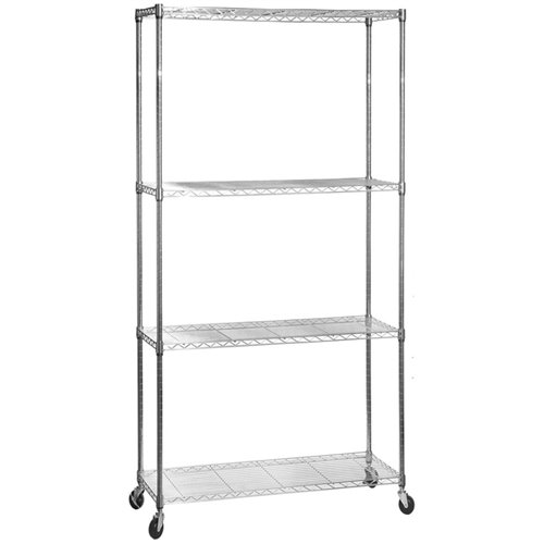 Commercial Shelving Unit 4 Tier with Wheels 1000kg Width 1200mm Depth 450mm Chrome Wire | Stalwart DA-AMJ488