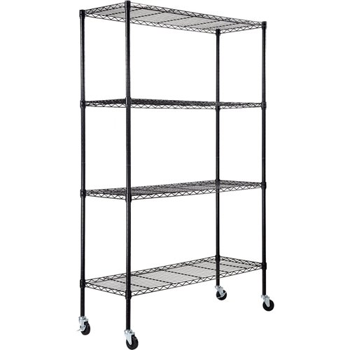 Commercial Shelving Unit 4 Tier with Wheels 1000kg Width 1200mm Depth 450mm Black Wire | Stalwart DA-AMJ492