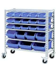 Commercial Heavy Duty Mobile Shelving Unit 5 Tier 22 bins 860x410x940mm | Stalwart DA-SBRHD2251