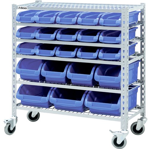 Commercial Heavy Duty Mobile Shelving Unit 5 Tier 22 bins 860x410x940mm | Stalwart DA-SBRHD2251