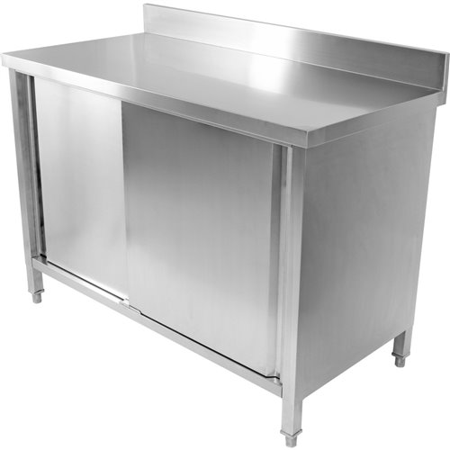 Commercial Worktop Floor Cupboard 2 sliding doors Stainless steel 1000x600x850mm Upstand | Stalwart DA-SCP10060B