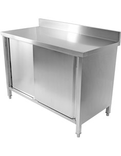 Commercial Worktop Floor Cupboard 2 sliding doors Stainless steel 1000x700x850mm Upstand | Stalwart DA-SCP10070B