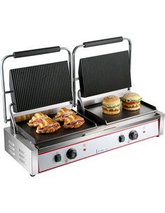 Heavy Duty Twin XL Panini Contact grill Ribbed/Smooth 4.4kW Dual Zone | Stalwart DA-HEG813EA