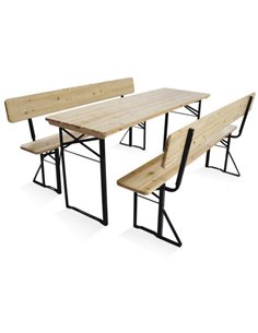 Beer Garden Table Set 169x69x75cm Natural with Black Frame| Stalwart DA-571517