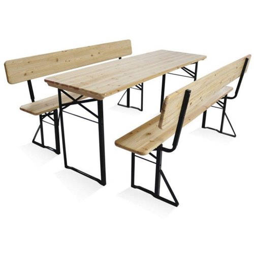 Beer Garden Table Set 169x69x75cm Natural with Black Frame| Stalwart DA-571517